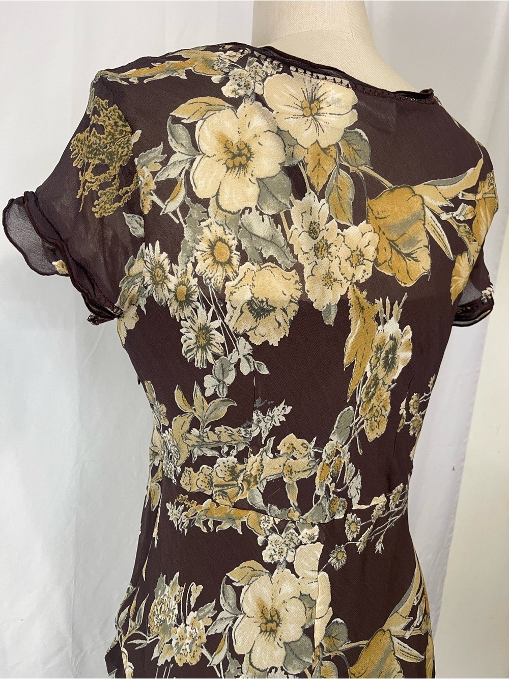 Y2K Newport News women’s Dress brown floral midi size 10 fits Mediu double layer - Picture 4 of 8